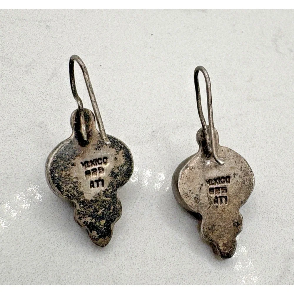 Vintage Mexico Sterling Silver Modernist Dangle Hook Earrings Signed ATI 9.32g